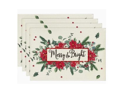 Vánoční podložka na stůl MERRY & BRIGHT 30x45 cm s květinovým motivem