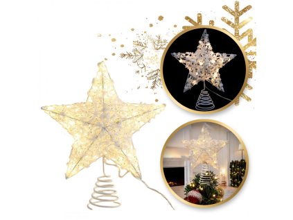 LED světelná hvězda na vánoční stromeček WHITE STAR 25 cm, bílá