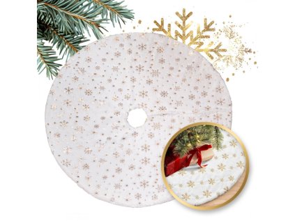 Podložka pod vánoční stromeček GOLD STARS 122 cm, bílá