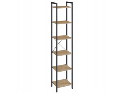 Regál TAYLOR SONOMA – 6 polic, výška 187 cm, moderní design s černým kovem a dekorem dub sonoma.