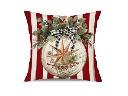 Vánoční povlak na polštář CHRISTMAS BALL 45x45 cm – červený pruhovaný design