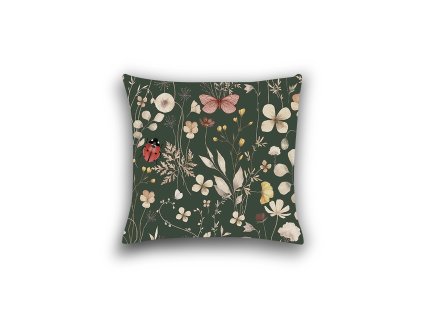 Povlak na polštář COLORFUL MEADOW tmavě zelený s jemným květinovým vzorem