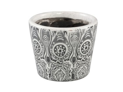 Kulatý keramický květináč BEIRE 14 cm šedo-bílý s elegantním vzorem