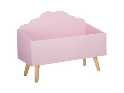 Růžový box na hračky CLOUD s motivem obláčku a dřevěnými nožkami