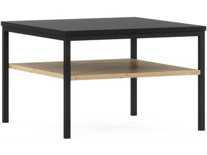 Konferenční stolek LANZZI 60x60 cm – černá deska, dubový dekor a stabilní kovová konstrukce pro moderní interiér.