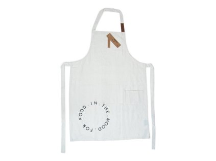 Kuchyňská zástěra MOOD FOR FOOD v krémové barvě, 100% recyklovaná bavlna, minimalistický design a praktická kapsa.