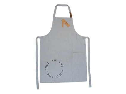 Stylová kuchyňská zástěra MOOD FOR FOOD ze 100% recyklované bavlny, šedá, minimalistický design, praktická kapsa.