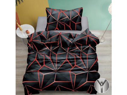 Černé povlečení PENELOPE RED – elegantní design s geometrickými prvky