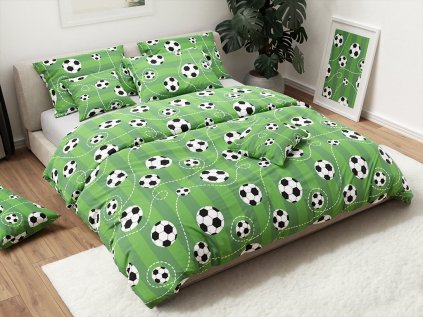 Stylové bavlněné povlečení FOTBALL TIME zelené s fotbalovým vzorem