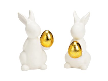 Keramický zajíček GOLDKEEPER 11 cm bílý s dekorativním zlatým vajíčkem