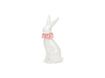 Keramický zajíček ROSE BUNNY 18 cm bílý s růžovým věncem