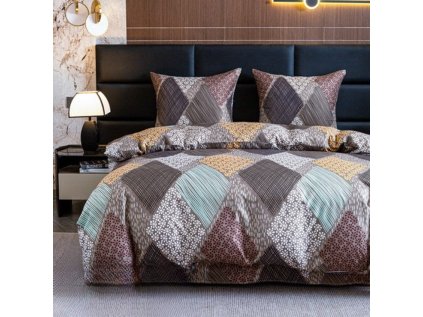 Luxusní povlečení z mikrovlákna PATCH ELEGANCE hnědé