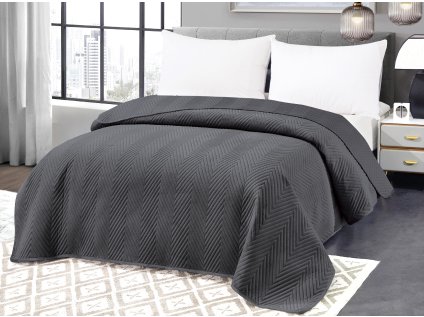 Tmavě šedý sametový přehoz na postel se vzorem ARROW VELVET (Dimenzije 170 x 210 cm)