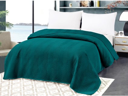 Tyrkysový sametový přehoz na postel se vzorem ARROW VELVET (Dimenzije 170 x 210 cm)