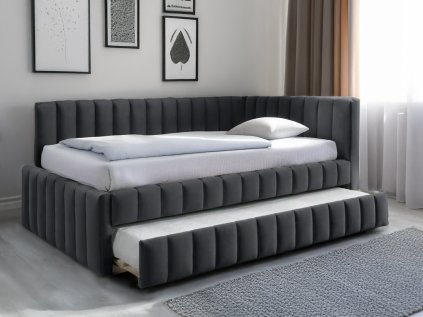 Čalouněná postel COMFINO VELVET s přistýlkou 120x200 cm v tmavě šedé barvě