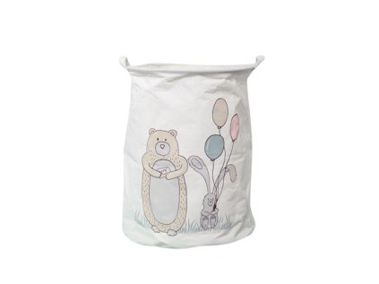Koš na hračky BEAR 35x45 cm – bílý s roztomilým medvědem