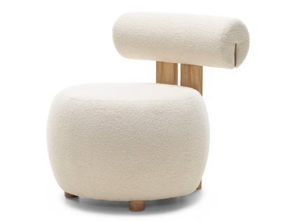 Krémové designové křeslo HANNA s dubovým podnožím