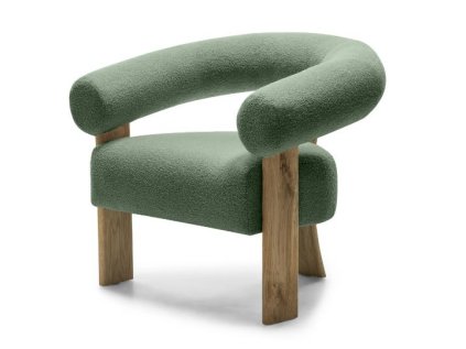 Designové křeslo KOKEI tmavě zelené – stylový tvar a dubové nohy