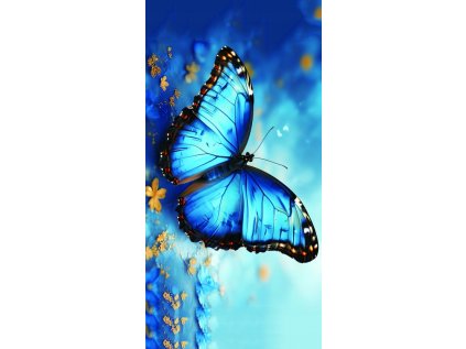 Plážová osuška DREAMING modrá 100x180 cm s motivem modrého motýla