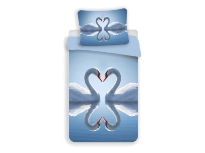 3D povlečení SWAN modré z mikrovlákna s motivem labutí