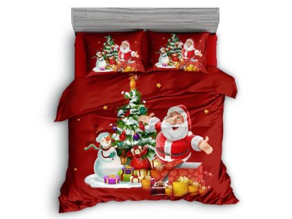 3D Bombažna posteljnina SANTA IN DARILA rdeča, 100% bombaž