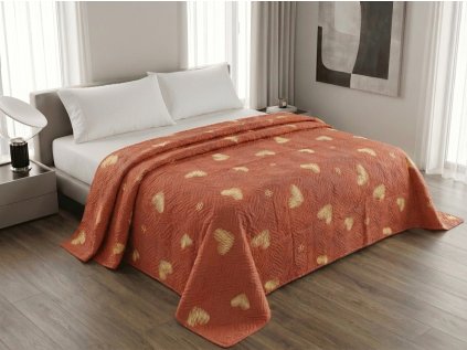 80774 ruzovy prehoz na postel orange heart se zlatymi srdci