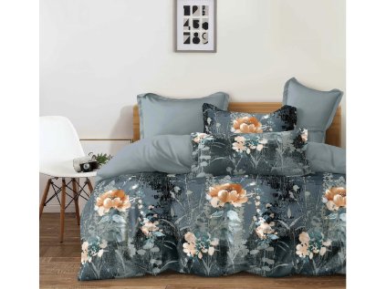Bavlněné ložní povlečení EDELORA šedé s abstraktním květinovým potiskem