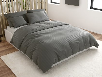 Hotelové povlečení JASMINE PURE šedé s hotelovou kapsou a proužkem