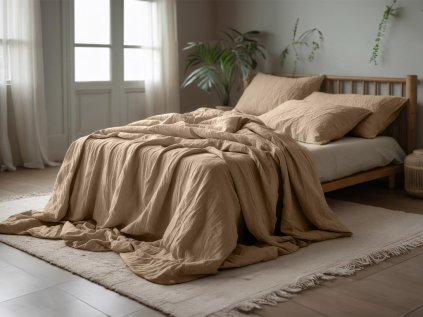 Elegantní mušelínové povlečení PURELY světle hnědé do moderní ložnice