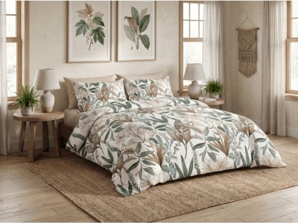 Bavlněné povlečení ARBELY – přírodní listový vzor v jemných zemitých tónech