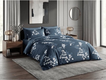 Bavlněné povlečení EIRENE tmavě modré – elegantní květinový vzor
