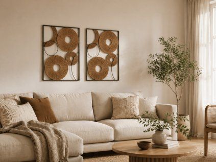 Sada 2 ks nástěnné dekorace CIRCLES kov 48x68 cm, černá / hnědá do moderního interiéru