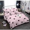 Růžové povlečení z mikrovlákna CORAZON s motivem černých srdcí