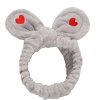 Kosmetická čelenka BUNNY HEART, šedá, jemný plyš, elastický pásek, ideální na aplikaci kosmetiky a make-upu.