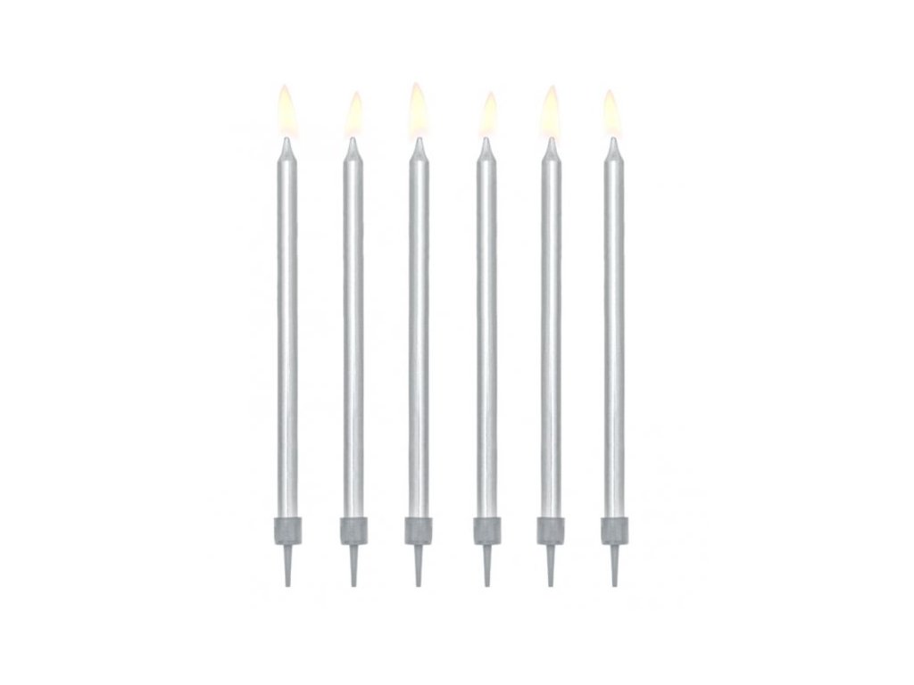 Svíčky narozeninové stříbrné 12,5cm, 12ks PartyDeco