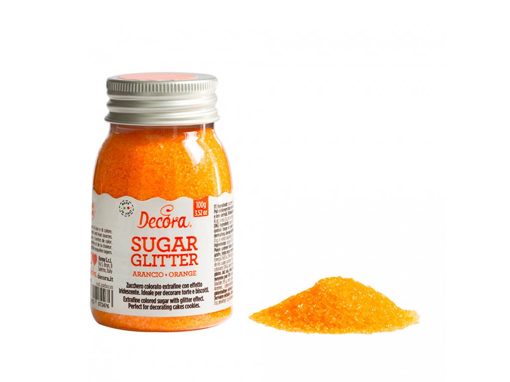 Cukrové zdobení Decora, Třpytkový cukr Orange - oranžový 100g