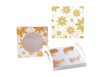 Krabice na 4 cupcakes, Zlaté vločky Decora