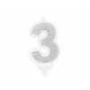 Dortová svíčka stříbrná, číslo 3, 7cm