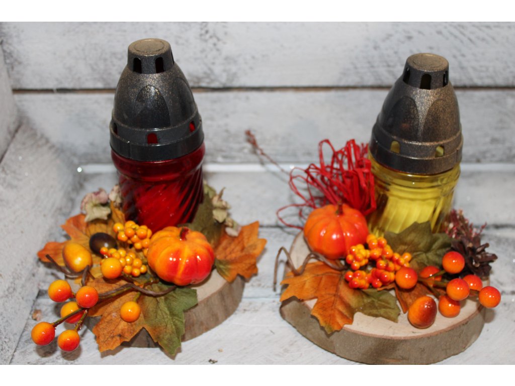 Pietní dekorace na dřívku v podzimních barvách