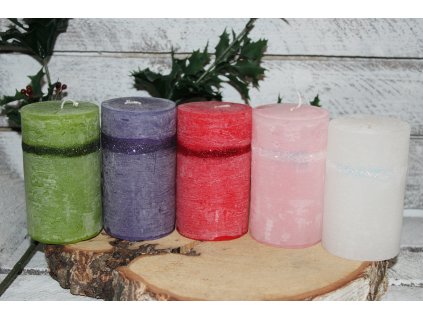 Adventní svíčky s proužkem z třpytek 4 ks