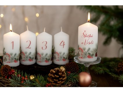 Adventní svíčky malované s čísly + svíčka “Šťastné a veselé”