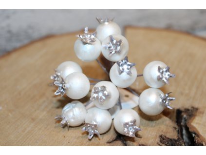 Větvička s bobulemi - bílá perleťová