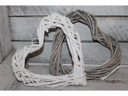 Proutěné srdce k dalšímu tvoření – šedé a bílé 15 cm