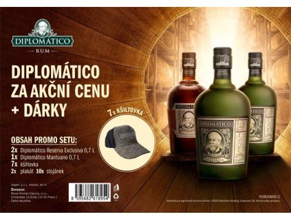 Diplomático Res.Exlusiva 40% 2x 0,7l + Mantuano 40% 0,7l l+ 7x kšilt + 2xplak. + 10x stoj.