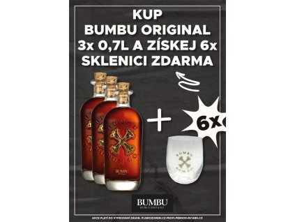 Bumbu Original Rum 40% 3 x 0,7l + 6xsklo