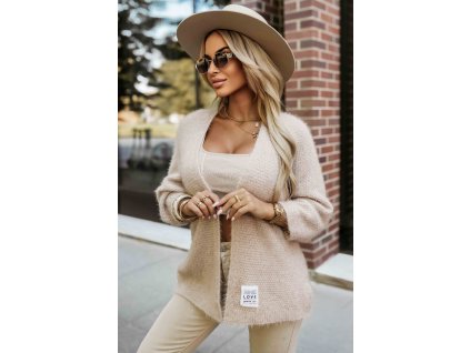 631 1 stylowy kardigan z miekkiej sweterkowej dzianiny bezowy 19674