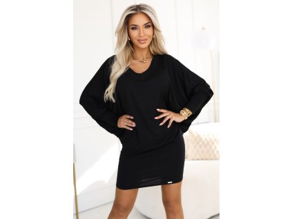 402 10 wygodna sukienka nietoperz z dlugim rekawkiem czarna 19976