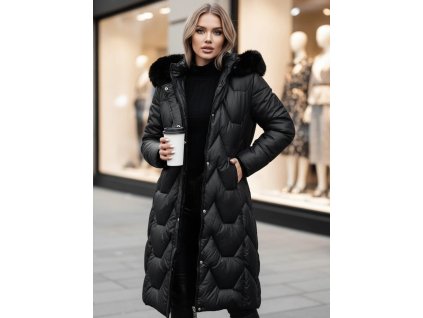 1448057 cerna damska dlouha prosivana bunda winteract velikost s