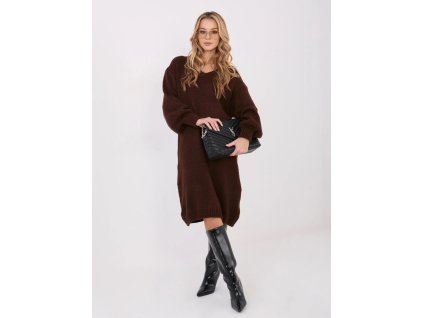 1448981 tmave hnede pletene saty s vystrihem do v velikost one size