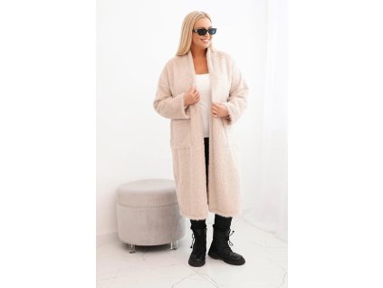 slo pl Damsky kabat Plus Size z viskozy bez zapinania s vreckami bezovy 35321 1